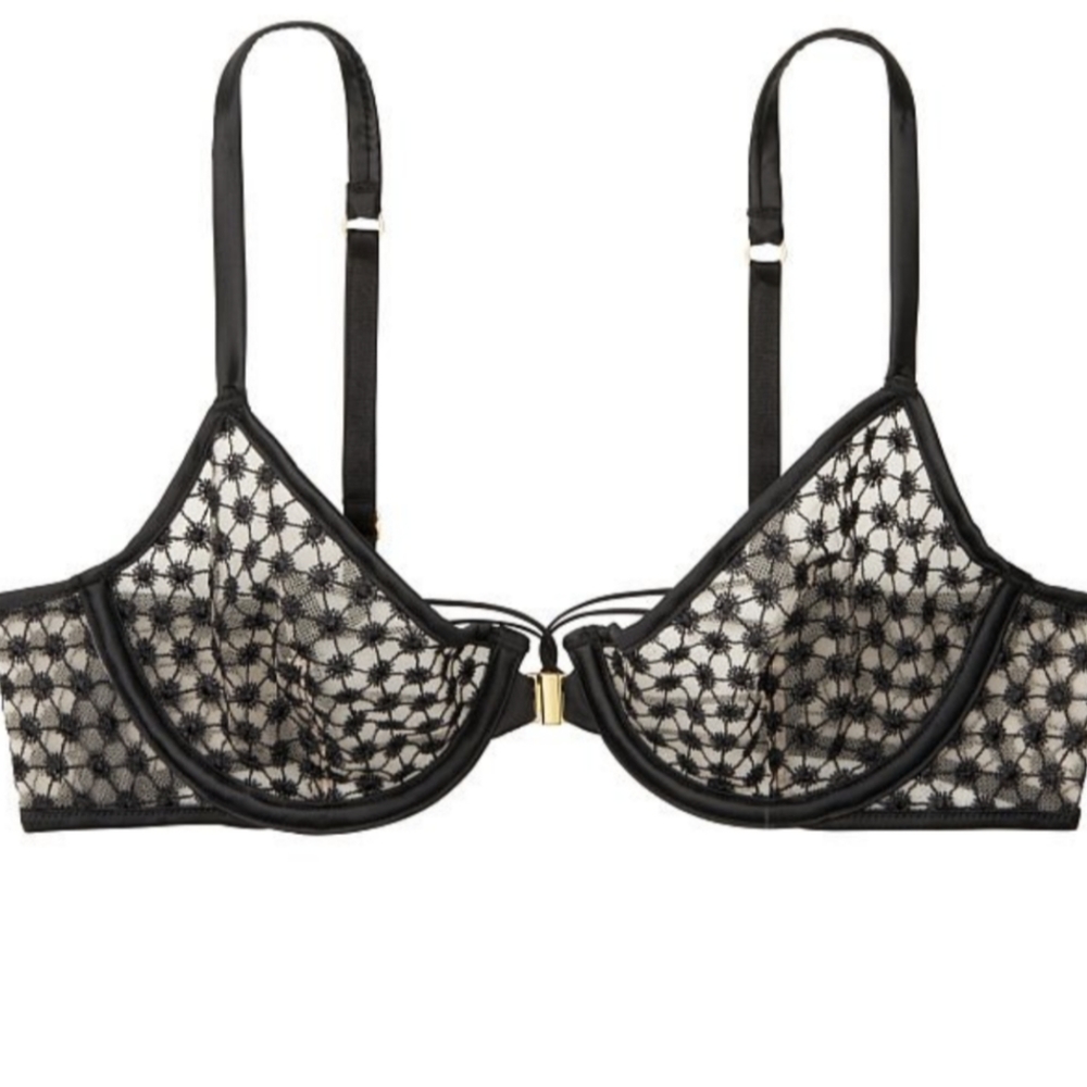 Victoria Secret Black Embroidered Unlined Demi Bra